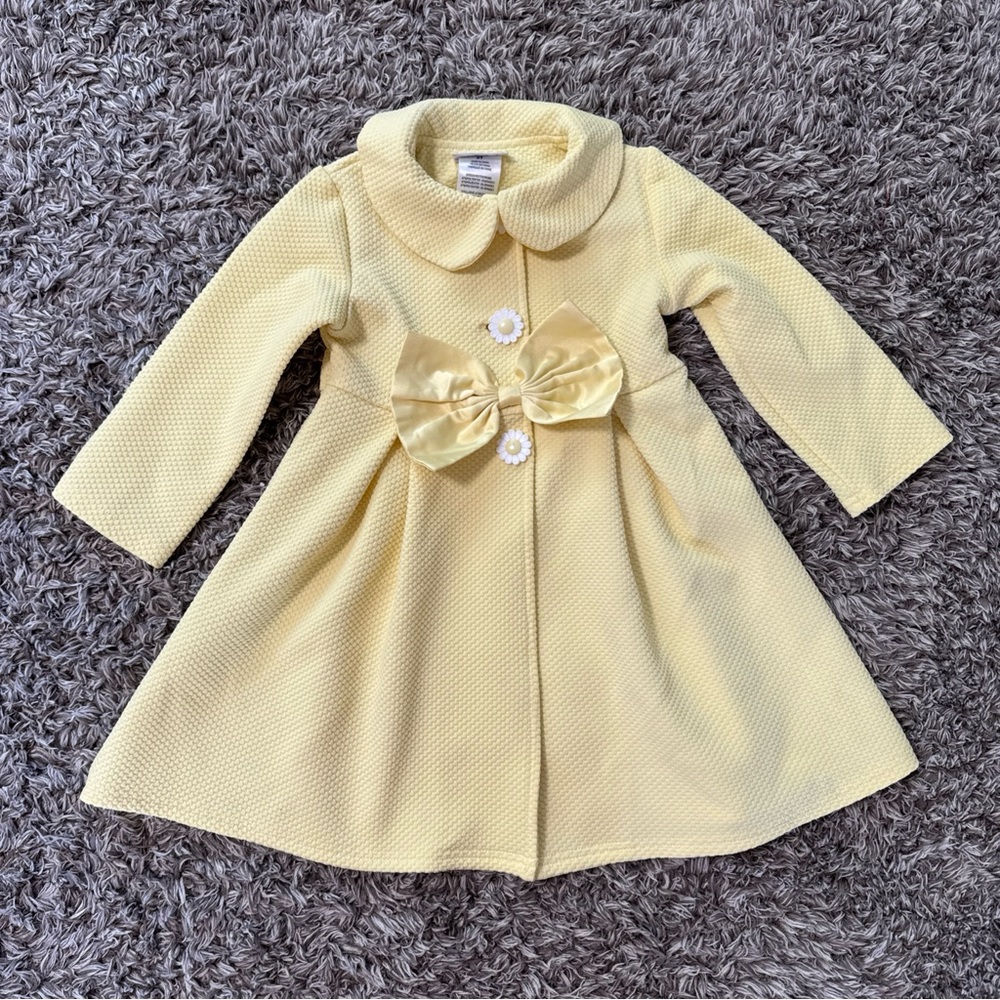 Blueberi Boulevard Toddler Girls Yellow Peacoat With Bow 3t Long Sleeve Coat